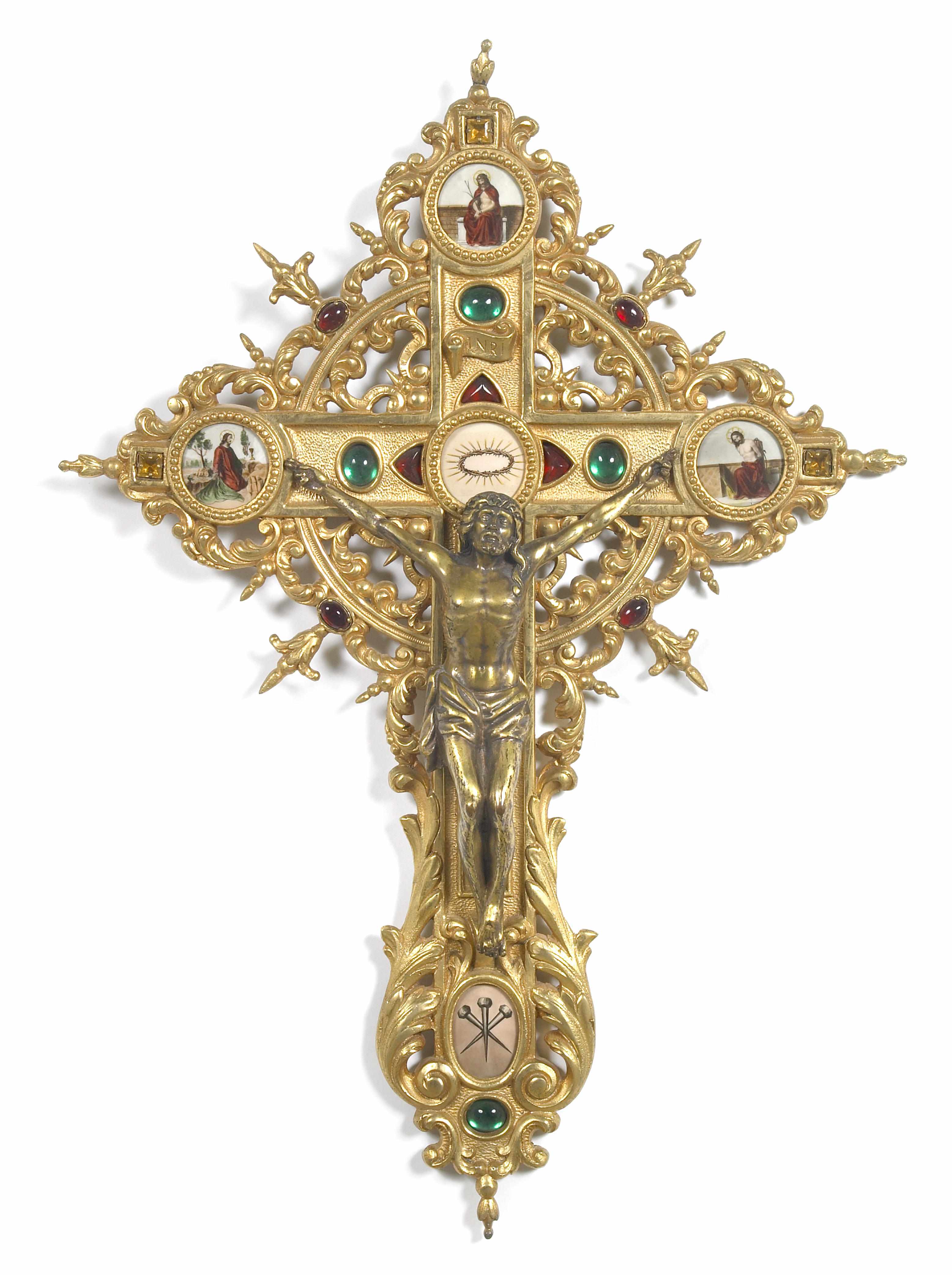 Appraisal: A French gilt bronze crucifix th century The surround set