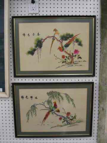 Appraisal: Pair of Chinese Embroidery on Silk pheasant floral '' x