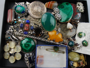 Appraisal: Quantity of silver jewellery including brooches mostly stone set to