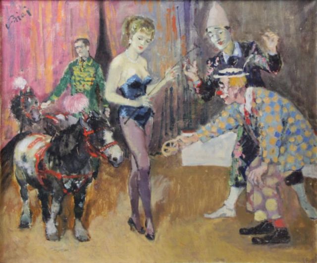 Appraisal: BIAI FOGLEIN Istvan Oil on Canvas Circus Scene Signed 'Biai'