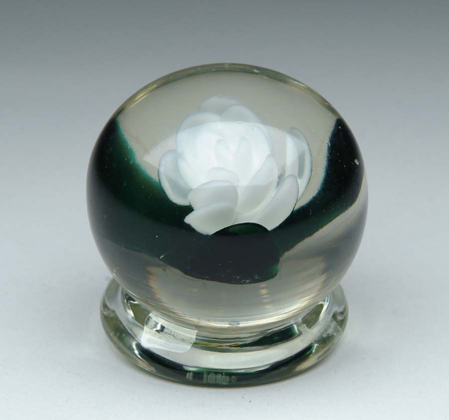 Appraisal: CRIMPED WHITE ROSE PAPERWEIGHT Beautiful crimped white rose paperweight by