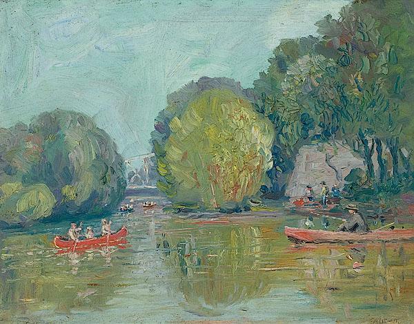 Appraisal: CHARLES MEURER AMERICAN - Canoeing on the Little Miami Near