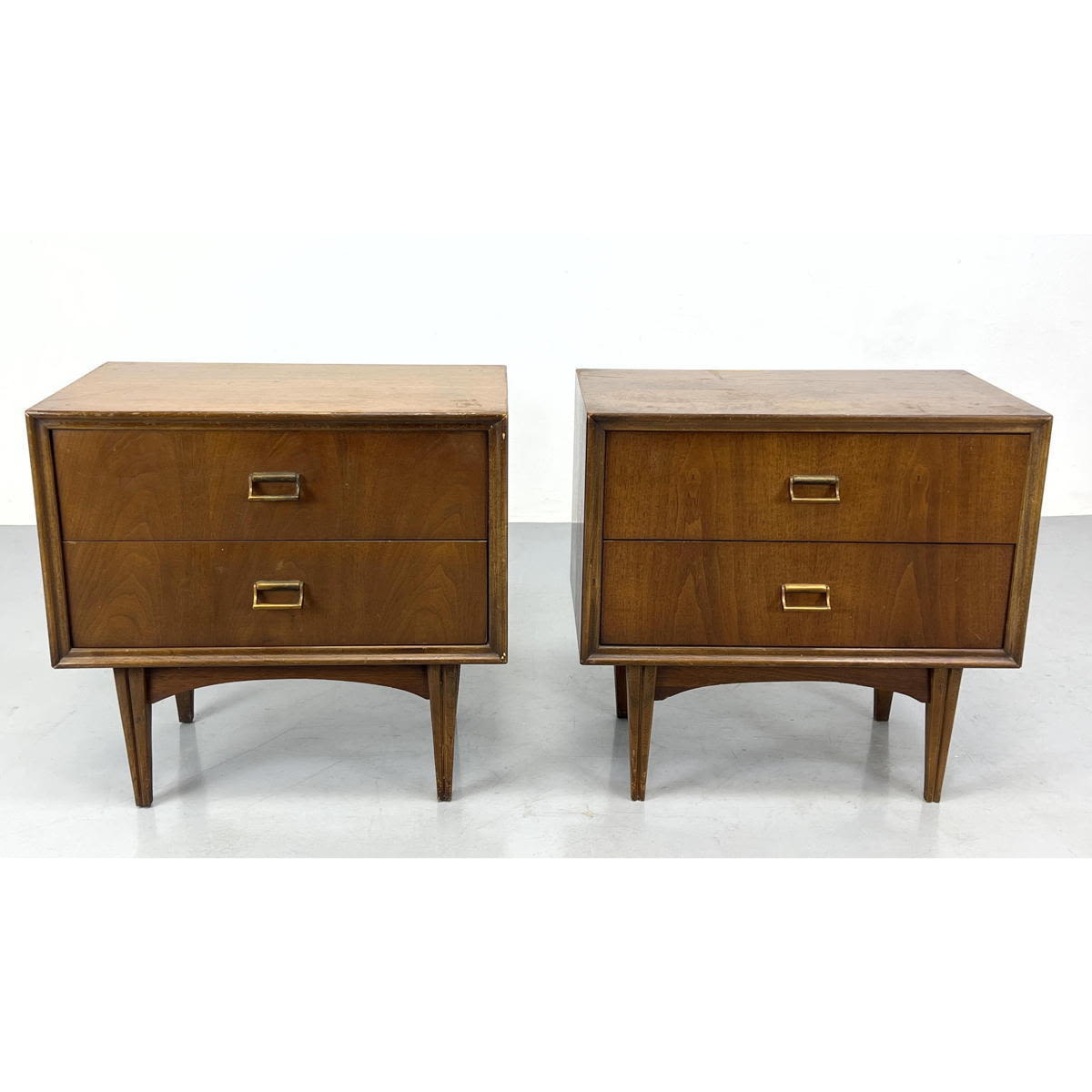 Appraisal: Pr American Modern Walnut Night Stands Two Drawers with metal