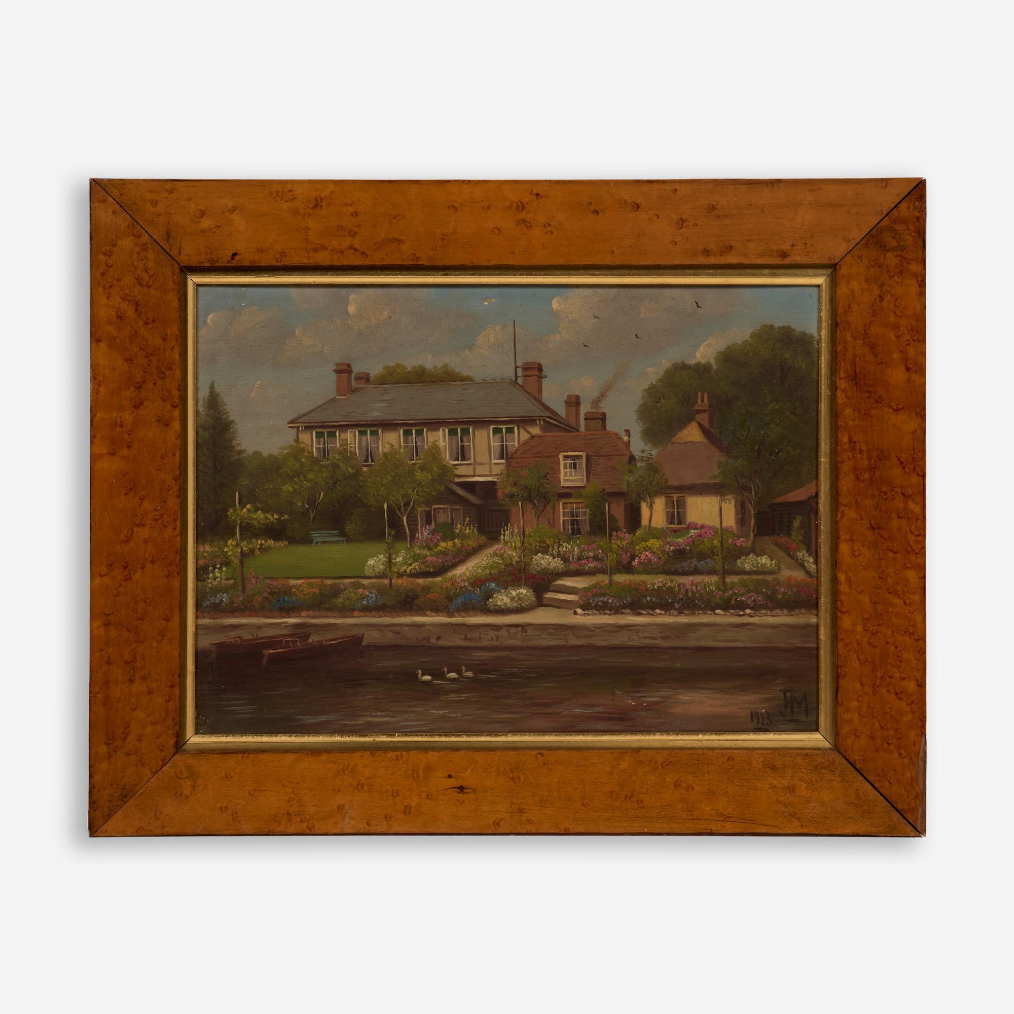 Appraisal: ENGLISH SCHOOL OIL HOUSE BY A CANAL An English oil