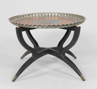 Appraisal: An Iranian Tray Top Table With a decorative copper tray