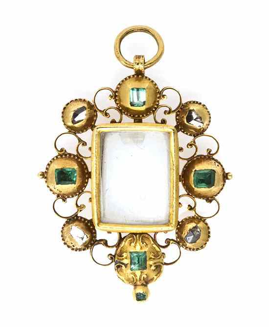 Appraisal: A Victorian Yellow Gold Emerald and Diamond and Glazed Pendant