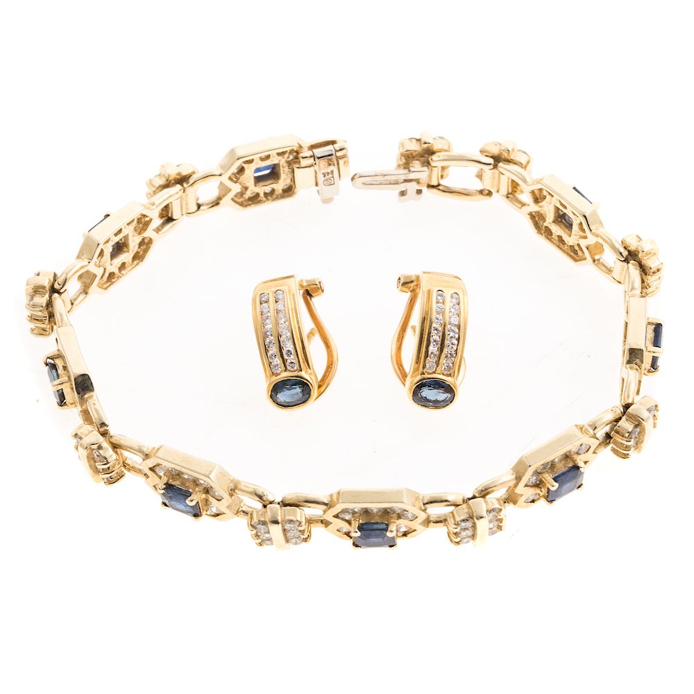 Appraisal: A Sapphire Diamond Bracelet Earrings in Gold K yellow gold