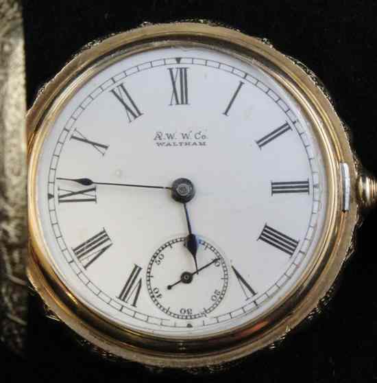 Appraisal: A ct gold Waltham hunter keyless lever pocket watch with