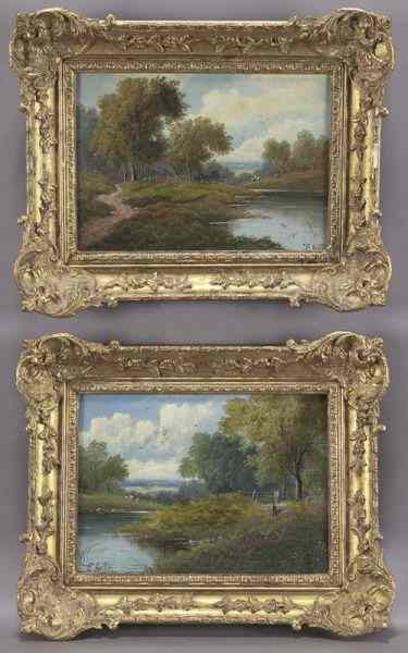 Appraisal: Pr Etty Horton oil paintings on canvas landscape with river