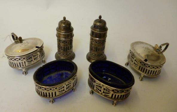 Appraisal: AN EDWARDIAN SIX PIECE CRUET maker Alexander Clark Manufacturing Co