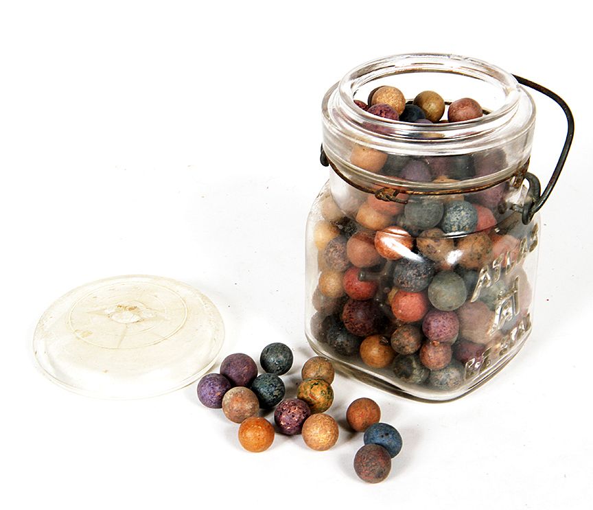 Appraisal: Marbles A pint jar full of clay marbles which includes