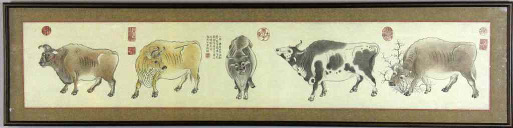 Appraisal: Chinese Painting of Oxen And Bulls on SilkDepicting five oxen