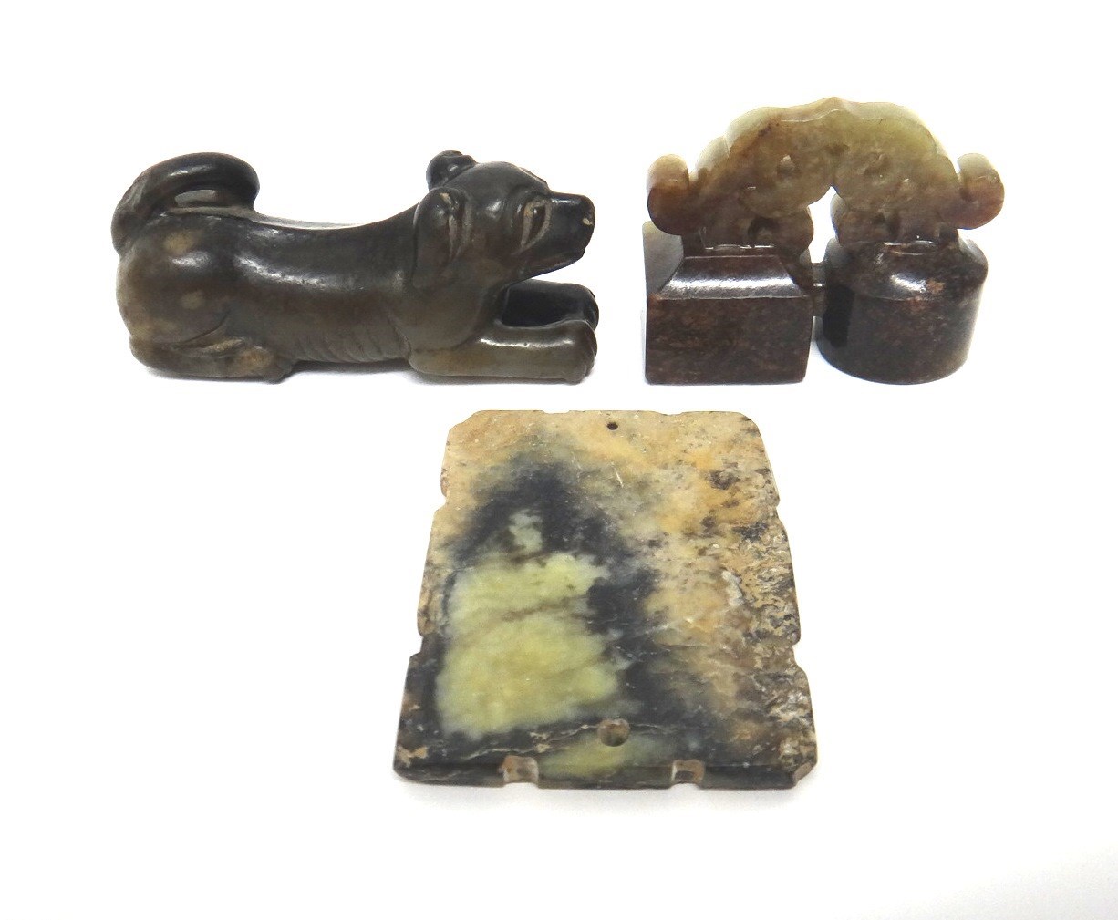 Appraisal: Three small jade carvings various dates comprising a rectangular plaque