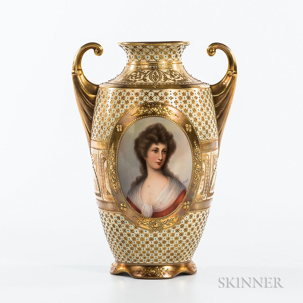 Appraisal: Dresden Porcelain Portrait Vase Dresden Porcelain Portrait Vase Germany late