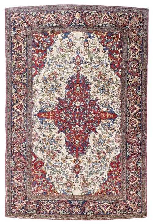 Appraisal: ISFAHAN antique Beige central field with a red central medallion