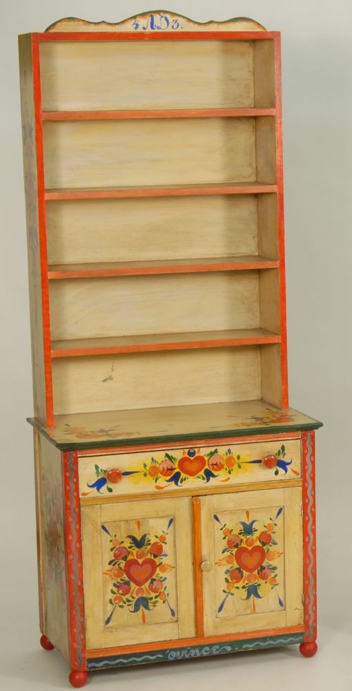 Appraisal: PETER HUNT-DECORATED CUPBOARD Dated With fruit and flower design on