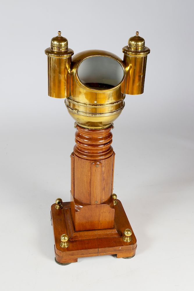 Appraisal: E S Ritchie Sons Boston Brass and Teak Binnacle Compass