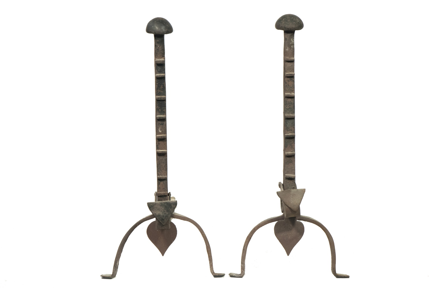 Appraisal: PR EARLY ANDIRONS Pair of th c Forged Iron Andirons