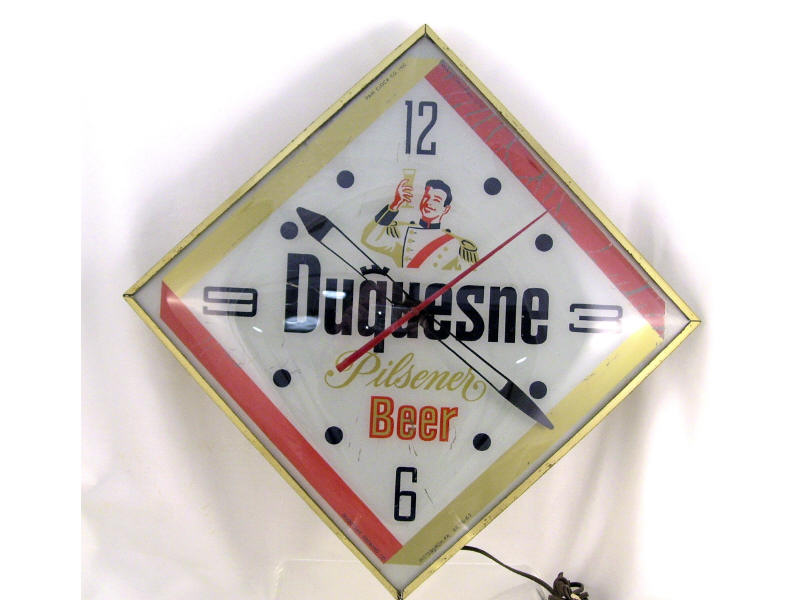 Appraisal: Duquesne Pislner Beer Diamond Face Clock Diamond face clock with