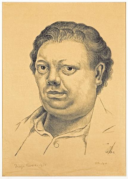 Appraisal: Diego Rivera Mexican - Autoretrato Self Portrait Lithograph printed on