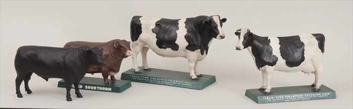 Appraisal: PAIR OF PAINTED COWS Together with a cow model and