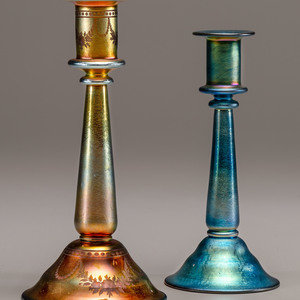 Appraisal: Attributed to Steuben American Early th Century Two Candlesticks glass