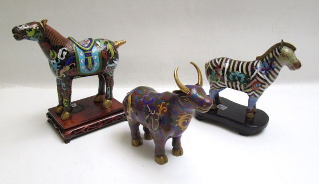 Appraisal: THREE CLOISONNE CHINESE ANIMALS consisting of a horse zebra and