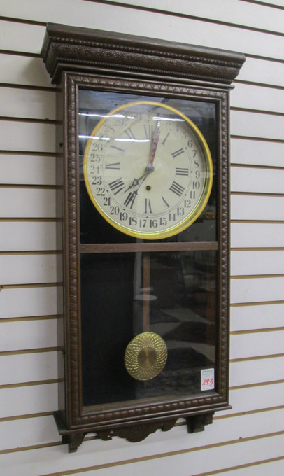 Appraisal: ANTIQUE OAK WALL CLOCK Regulator E Sessions Clock Co Forestville