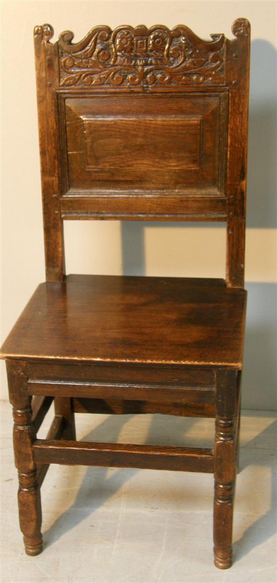 Appraisal: th th century panel back oak side chair the crest