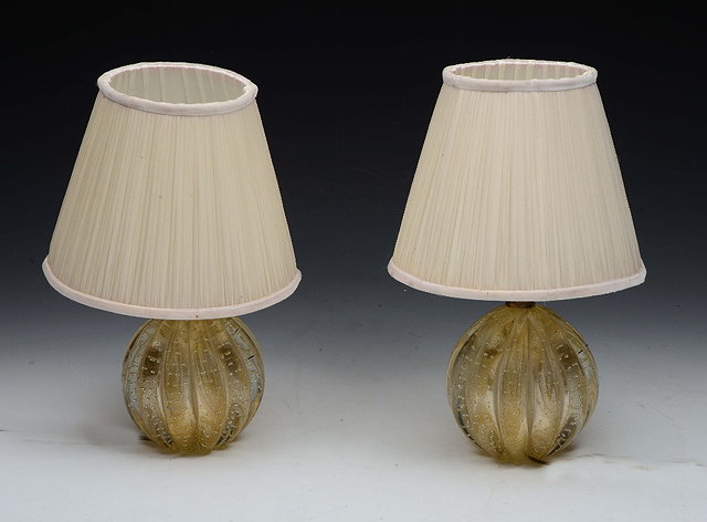 Appraisal: A PAIR OF VENETIAN GLASS TABLE LAMPS the lobed bases