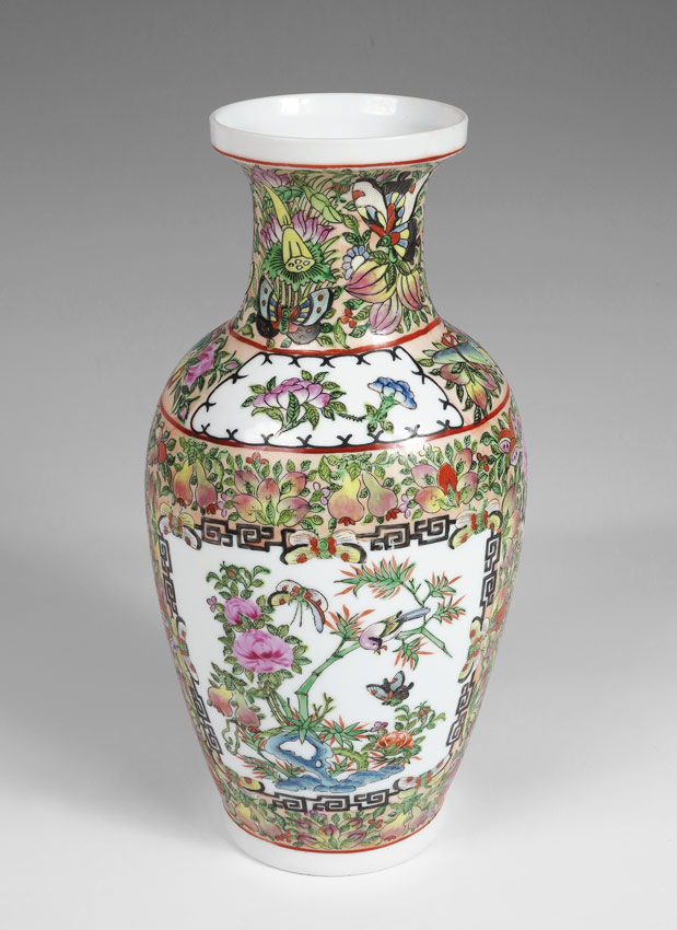 Appraisal: CHINESE ROSE FAMILLE VASE Butterfly fruit and floral motifs underglaze