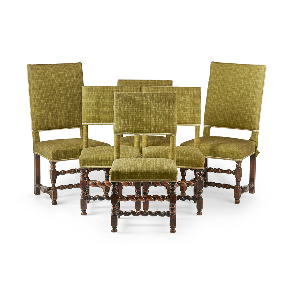 Appraisal: ASSEMBLED SET OF SIX WILLIAM AND MARY WALNUT UPHOLSTERED DINING