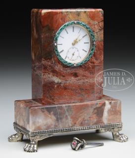 Appraisal: RUSSIAN SILVER AGATE ENAMEL AND DIAMOND DESK CLOCK The clock