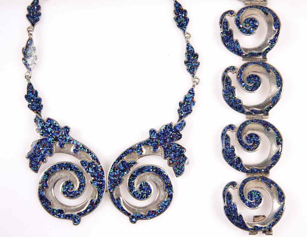 Appraisal: JEWELRY SET - Ca Blue enamel and sterling necklace and