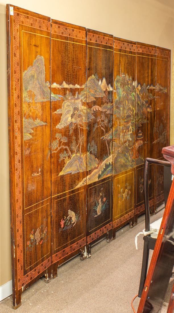 Appraisal: CHINESE SIX-PANEL COROMANDEL FOLDING SCREEN Chinese six-panel coromandel folding screen