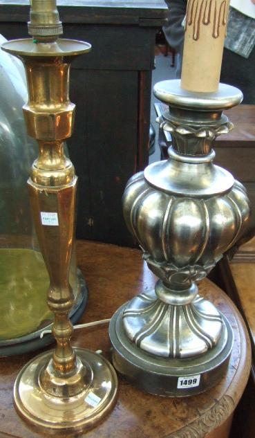 Appraisal: A silvered carved wooden lamp base of bulbous classical style