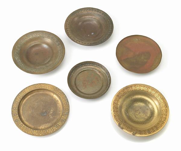 Appraisal: Six Tiffany Studios gilt and patinated bronze dishes - various