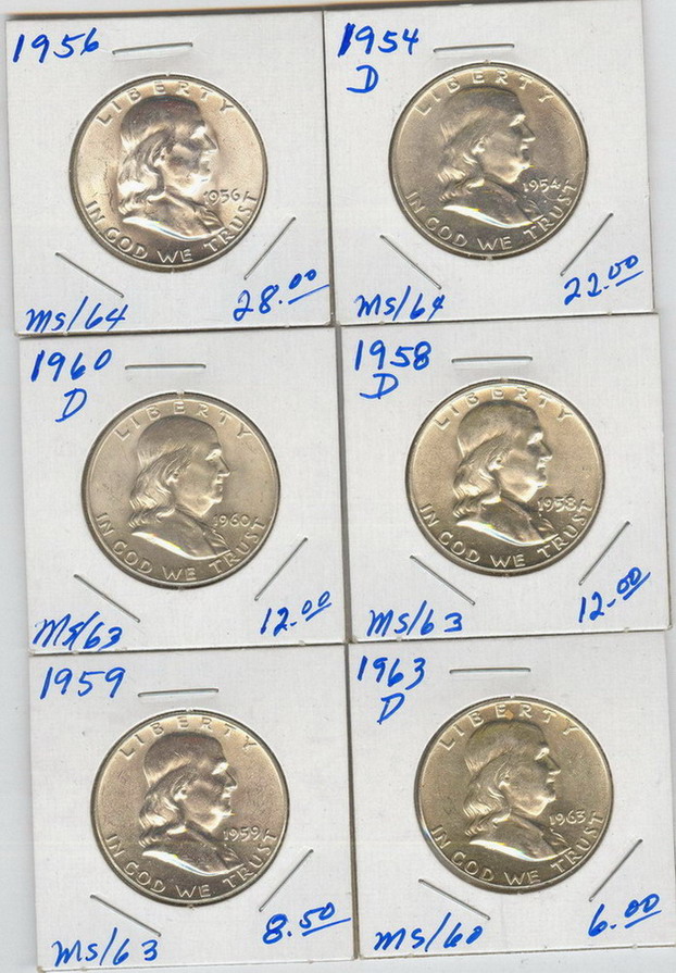 Appraisal: U S FRANKLIN HALF DOLLARS Estate coins Not our grades