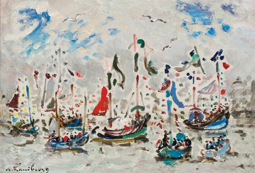 Appraisal: ANDRE HAMBOURG French - Harbor Scene oil on canvas signed