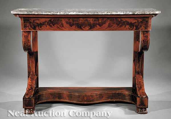 Appraisal: A French Restauration Inlaid and Figured Mahogany Console early th