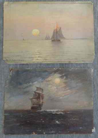 Appraisal: COWELL William W Two Oil on Paper Seascapes Ships at