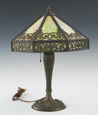 Appraisal: Green Slag Glass Table Lamp Green and brown glass with