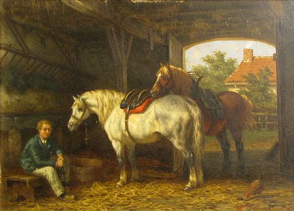 Appraisal: Willem Jacobus Boogaard Dutch - Two horses and a figure