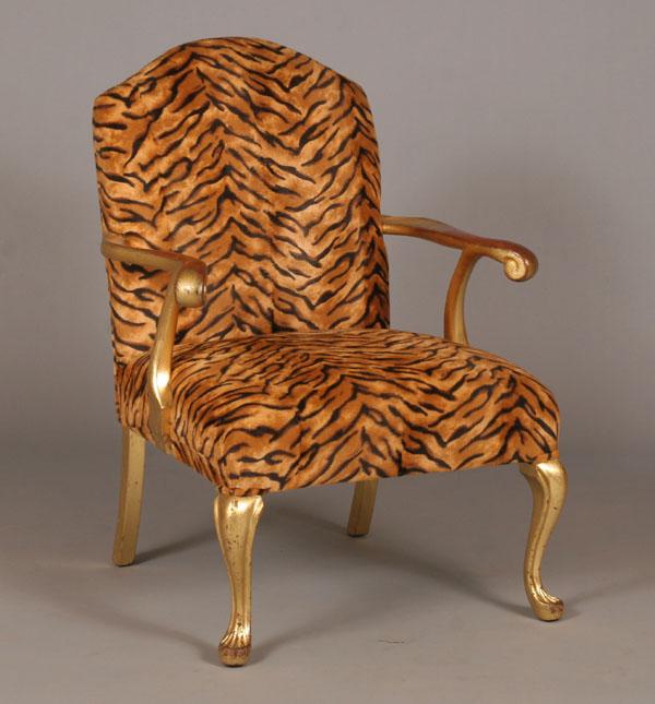 Appraisal: Gilt French style chair with faux tiger upholstery H x