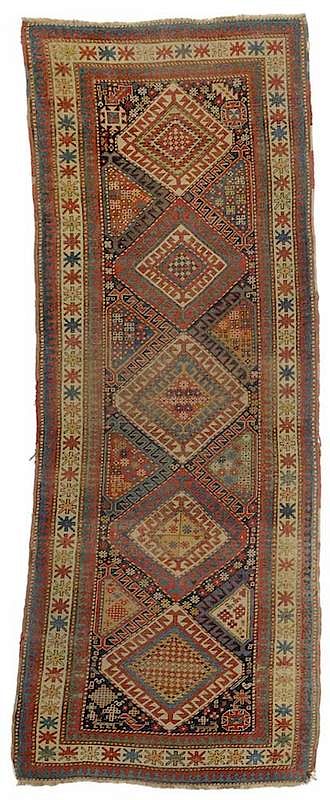 Appraisal: Kazak Runner Caucasian early th century navy ground five central