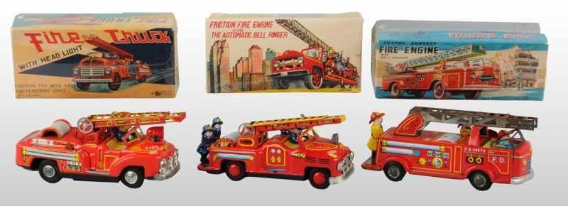 Appraisal: Lot of Tin Litho Fire Truck Toys Description Japanese Includes