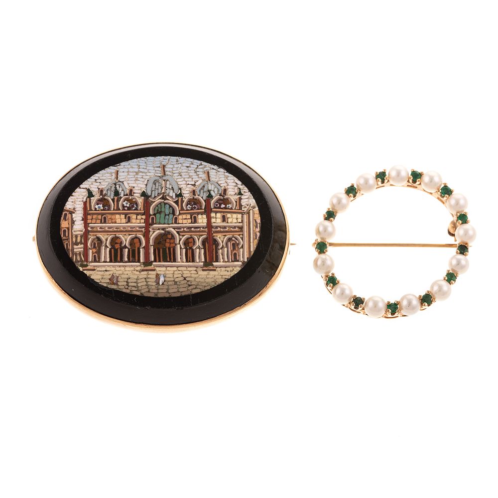 Appraisal: An Antique Micromosaic Brooch Pearl Pin in K K yellow