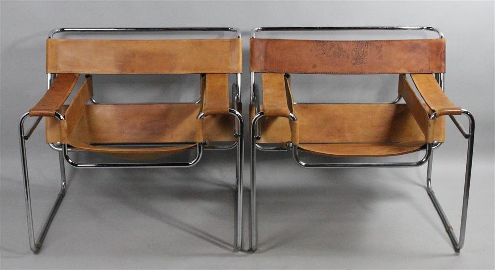 Appraisal: PAIR OF WASSILY STYLE B CHAIRS tubular chrome frame with