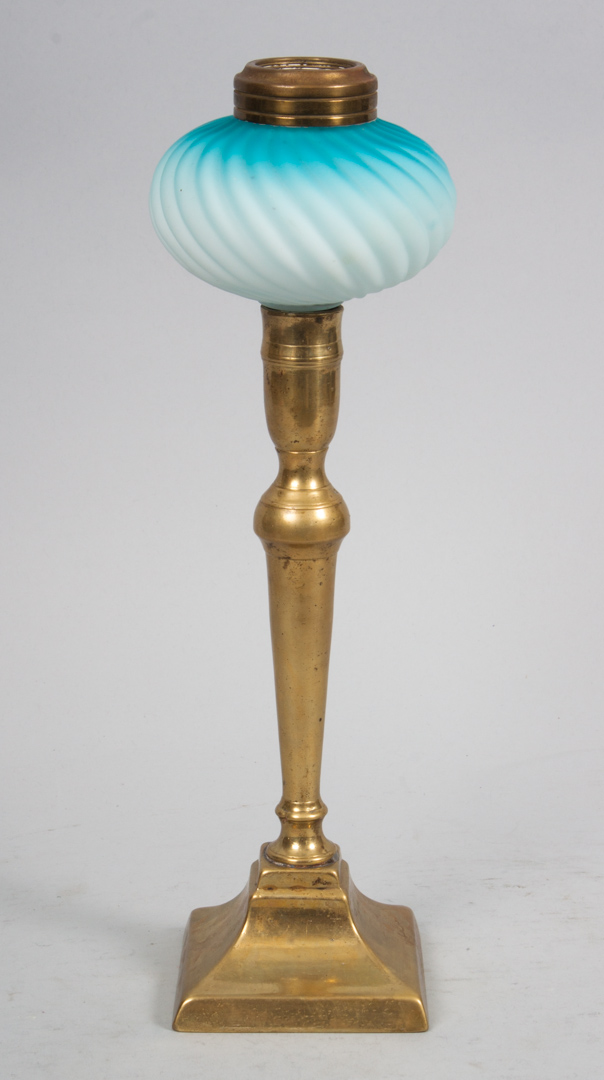 Appraisal: George III brass candlestick circa with later cased satin glass