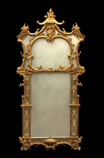 Appraisal: Chinese Chippendale-Style Giltwood Looking Glass the shaped rectangular mirror plate